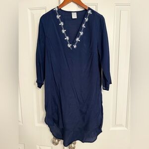 Kona Sol Navy Blue Swim Coverup with White Embroidery